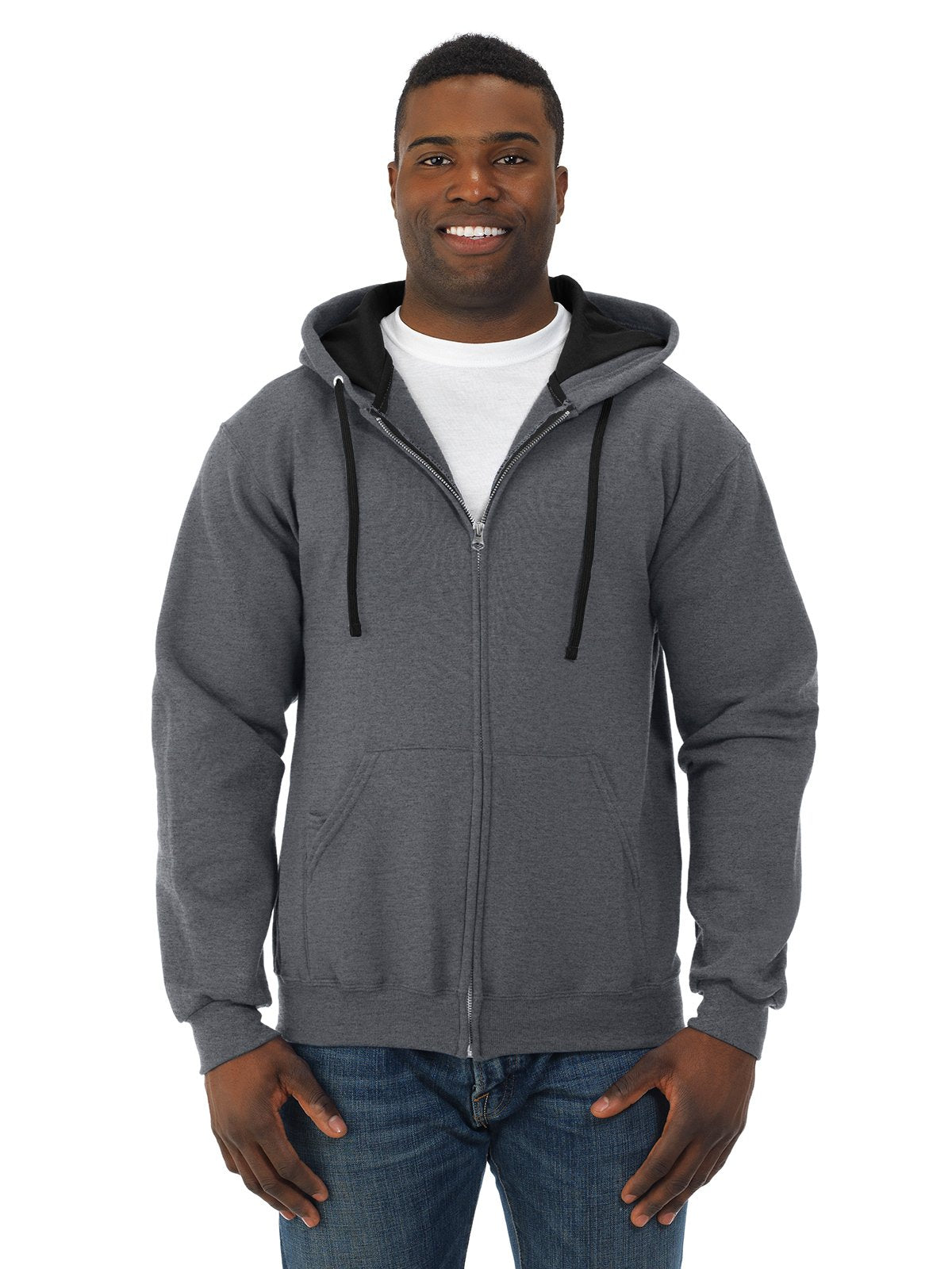 Fruit of the Loom Men's Sofspun Fleece Hoodie, Full Zip-Charcoal Heather, XX-Large