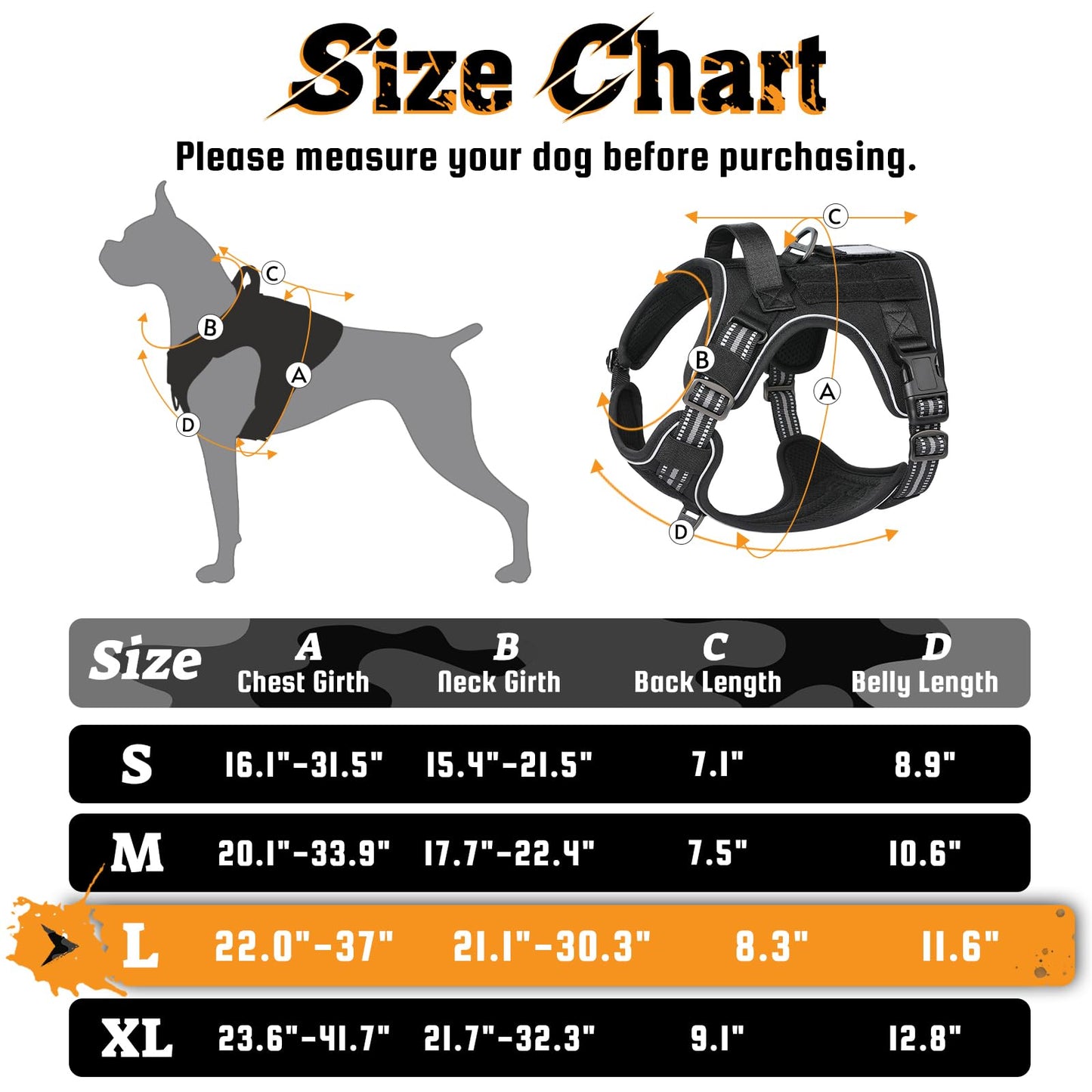 rabbitgoo Dog Harness for Large Dogs No Pull, Tactical Service Pet Vest with Molle and Control Handle, Adjustable and Reflective Military Harness for Easy Walking and Training, Black, L