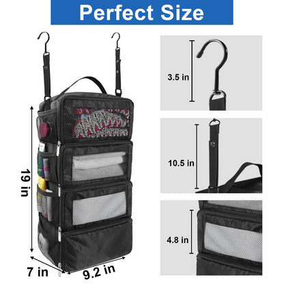 Olosar Suitcase Organizer, Travel Luggage Organizer Portable Hanging Travel Shelves Collapsible Hanging Packing Cubes for Carry on Suitcase, Black