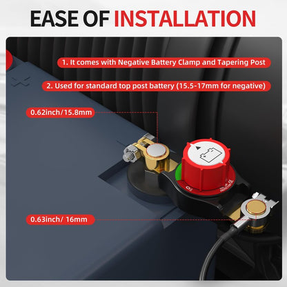Joinfworld Top Post Battery Disconnect Switch 12V-48V Battery Kill Switch Negative On/Off Battery Switch for Cars, Vehicles, RVs and Boats