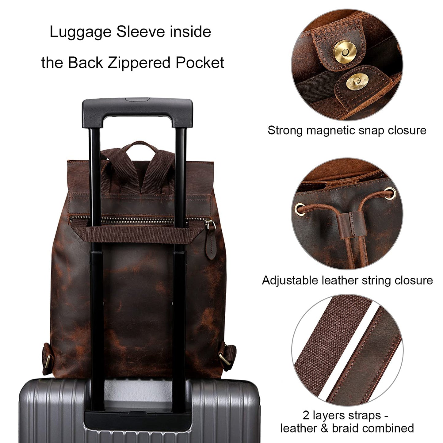 S-ZONE Women Genuine Leather Backpack Purses Fashion Rucksack Travel Daypack with Luggage Sleeve