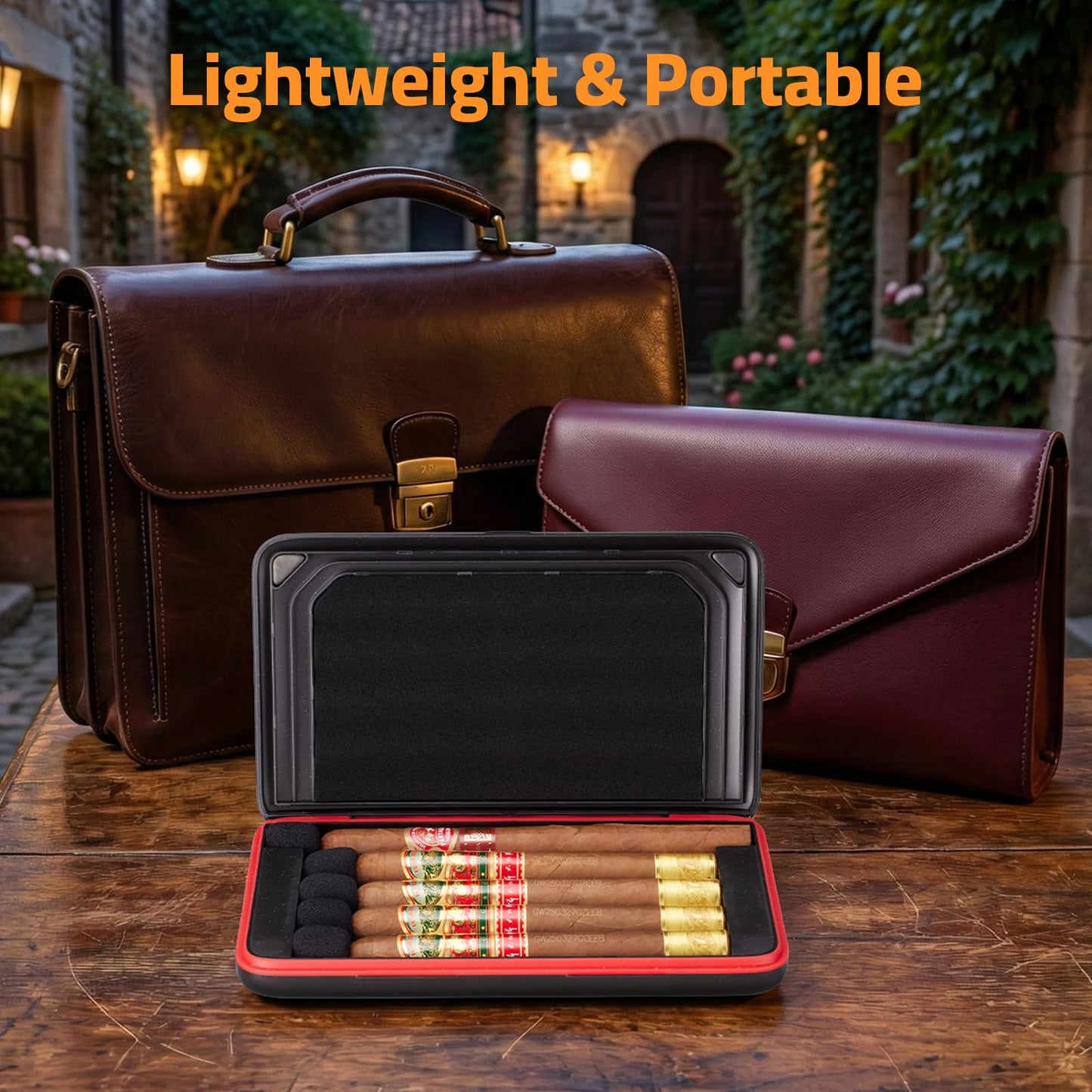 Portable Cigar Humidor Case, Magnetic Closure, Airtight Two-Way Humidity Control (69% RH) Ultra-Light Travel Cigar Box, Crushproof and Waterproof, Replaceable Humidifier Disc, Holds up to 5 Cigars