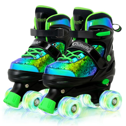 Nattork Kids Roller Skates for Girls Boys Kids 4 Size Adjustable Quad Skates with All Light up Wheels for Kids Beginners, Birthday Gift, Indoor Outdoor Sports patines para niñas