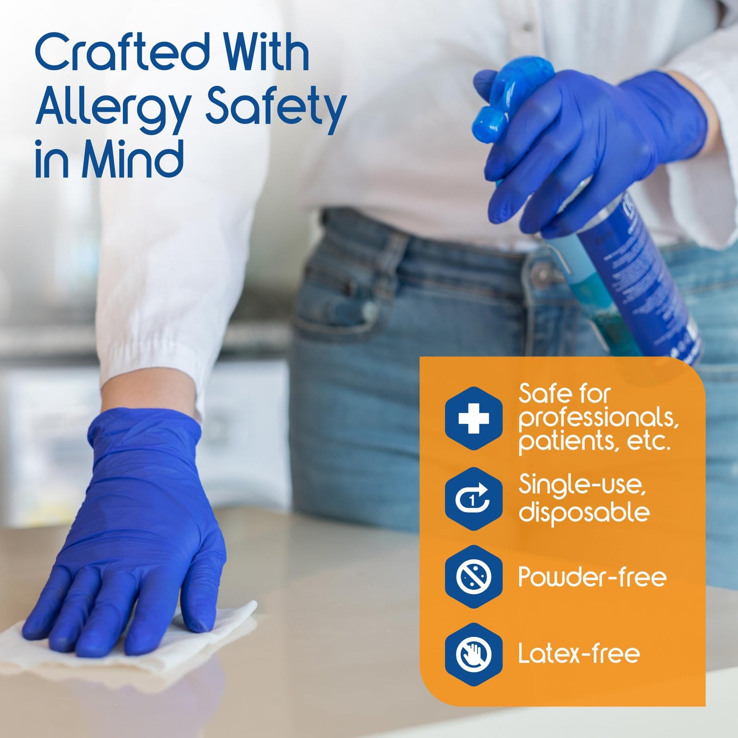 Inspire Cobalt Blue Nitrile Disposable Gloves | 4.5 Nitrile Safety Medical Exam Cooking Cleaning Disposable Gloves (Blue - Box of 100, XL)