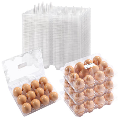 DecarDamai 100 Pack 3x4 Plastic Egg Cartons Cheap Bulk 12 Count Clear, Reusable & Sturdy Design Eggs Carton Bulk Perfect for Family, Farm, Markets, Display (Egg Storage Containers)