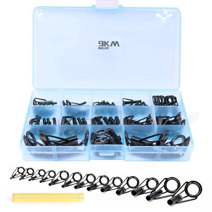 9KM DWLIFE Fishing Rod Tip Repair Kit 45pcs, Black Stainless Steel, Wear Resistant Ceramic Ring, Rod Tip Repair Kit