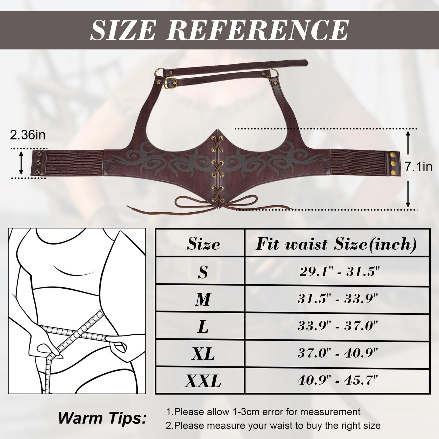 Aprceo Corset Belt for Women, Elastic Waist Lace-up Faux Leather Gothic Costume Waspie Corset Belt for Renaissance Cosplay(L,Brown)