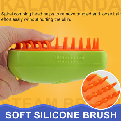 KALAMANDA Cat Steam Brush, 3 In 1 Cat Steamy Brush, Silicone Massage Grooming Brush, Pet Hair Cleaning Brush Comb for Cats Dogs (Green)