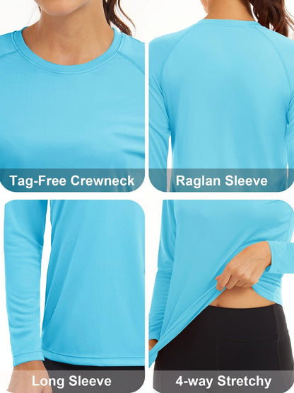 MAGCOMSEN Women UV Shirt Women Shirts Long Sleeve Workout T Shirts for Women Running Shirts for Women Summer Shirts Gym Shirts for Women Ice Blue