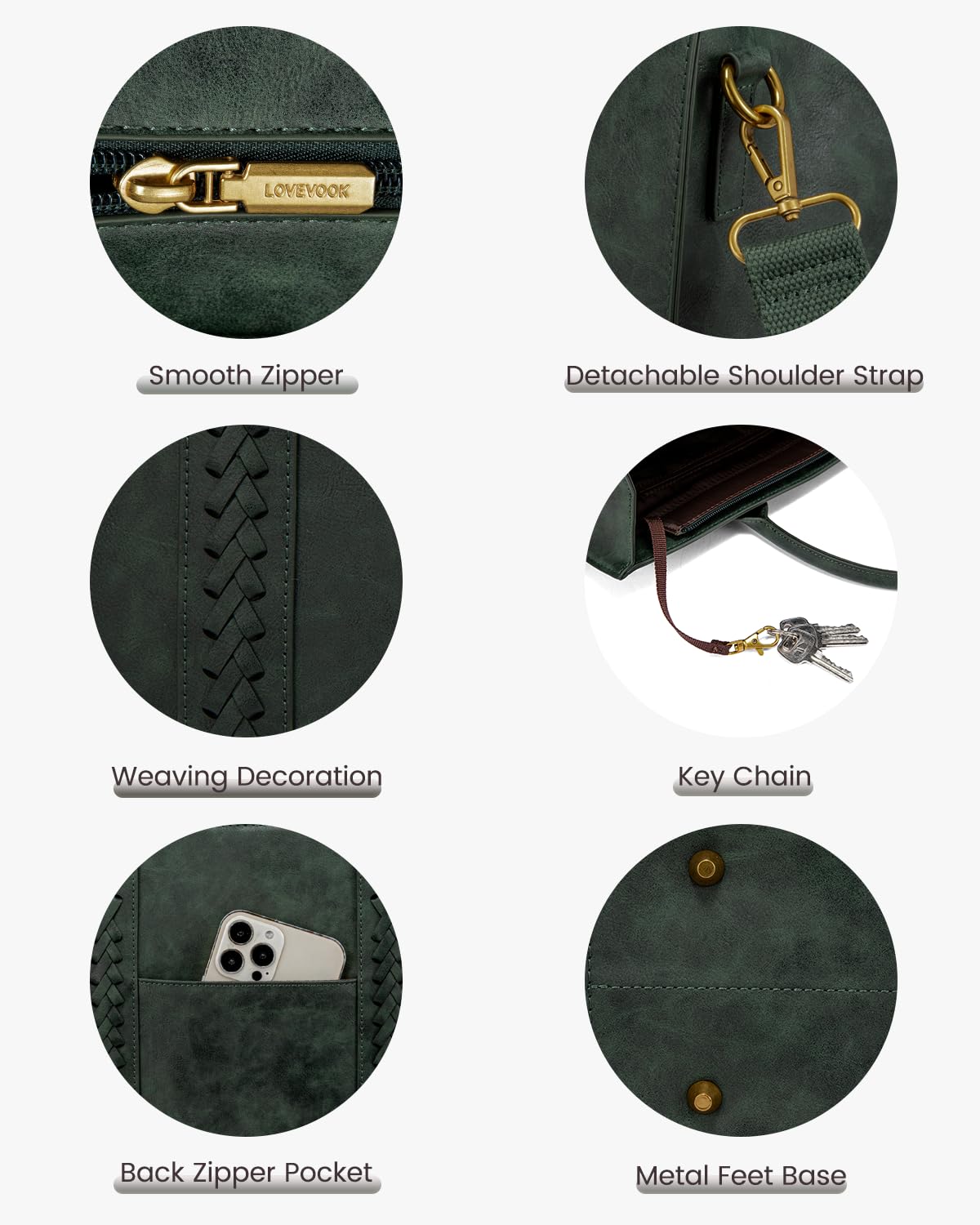 LOVEVOOK Laptop Tote Bag for Women, Vintage Leather Work Bags 15.6 inch Laptop Bag, Waterproof Computer Bag Business Office Briefcase, Green