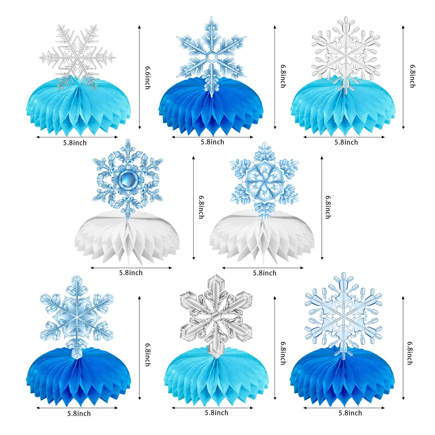 Frozen Party Snowflake Decorations, Winter Wonderland Decorations, Snowflake Honeycomb Table Centerpieces, Thanksgiving Christmas Birthday Party Decorations, Party Supplies 8 Pieces