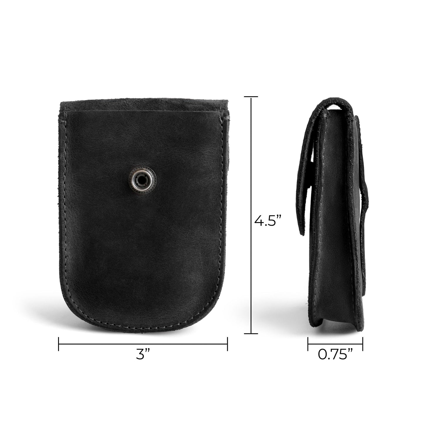 Hide & Drink, Full Grain Leather Holster Pouch, Durable EDC Waist Bag for Coins, Pocket Wallet, Headphones, Personal Items, Conveniently Attaches to Belt, Snap Closure, Handmade, Charcoal Black