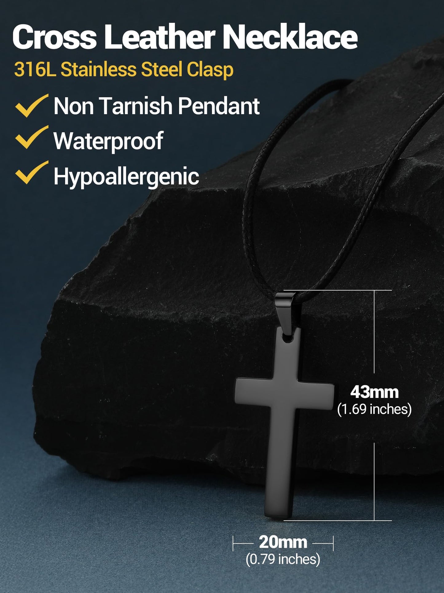 PROSTEEL Pendant Necklace For Men Cross Choker Religious Jewelry Black Rope Cord Necklace 22 inch