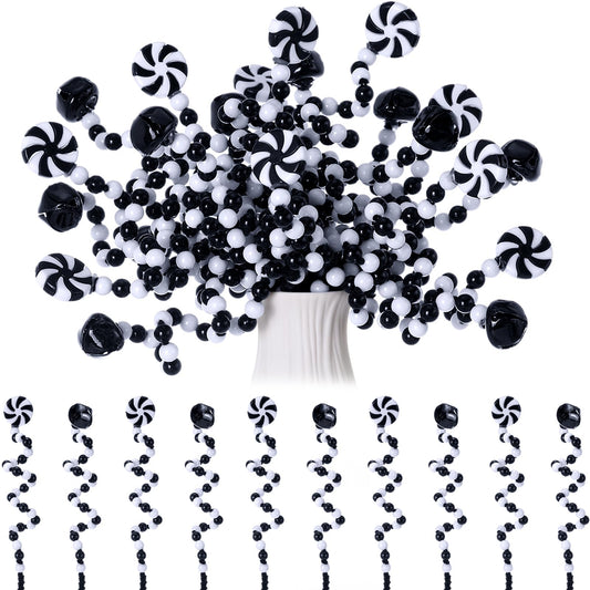 Tigeen 50 Pcs Christmas Candy Cane Pick White Black Christmas Tree Curly Pick Ornaments Xmas Candy Shape Tree Topper Decorations Home Office Crafts