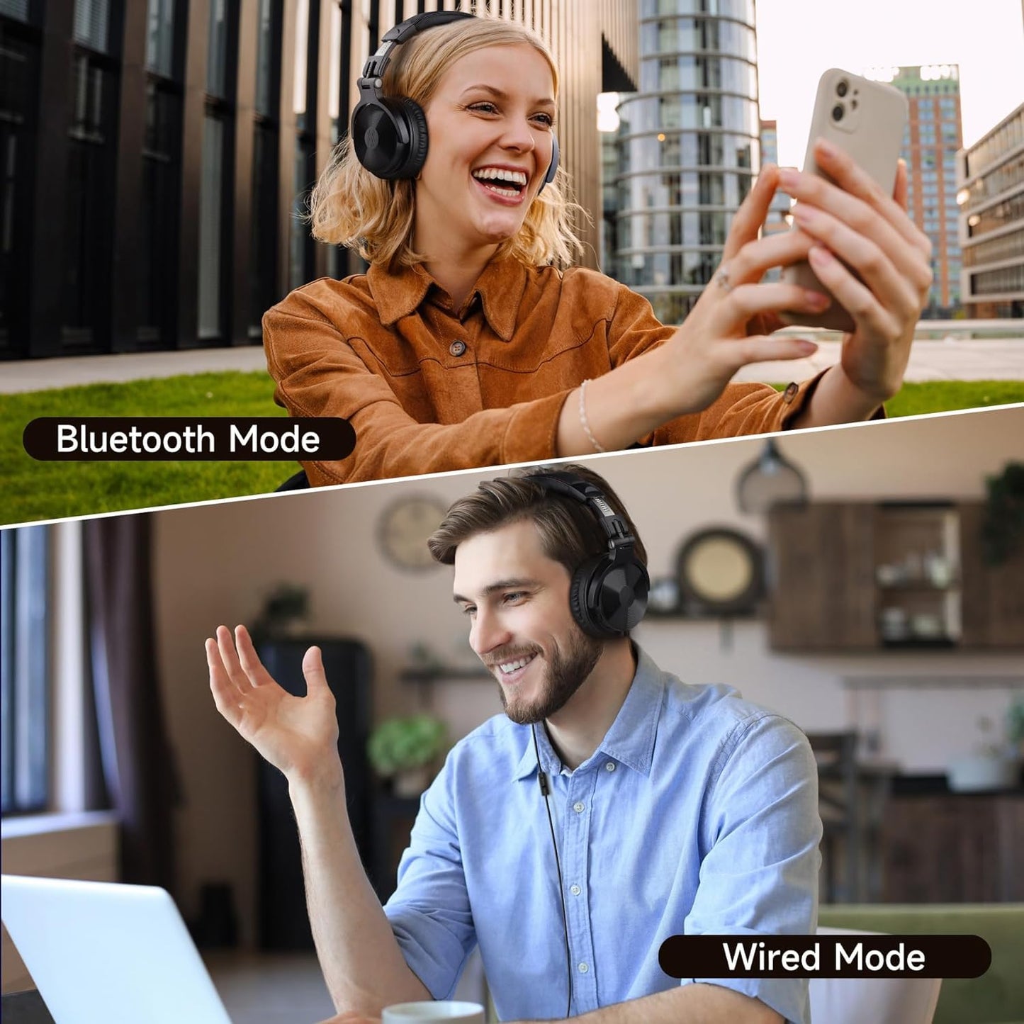 OneOdio Bluetooth Over Ear Headphones, 110 Hrs Wireless/Wired Stereo Sound Foldable Headsets with Deep Bass 50mm Neodymium Drivers for PC/Computer/Podcast- Studio Wireless Pro C, Black