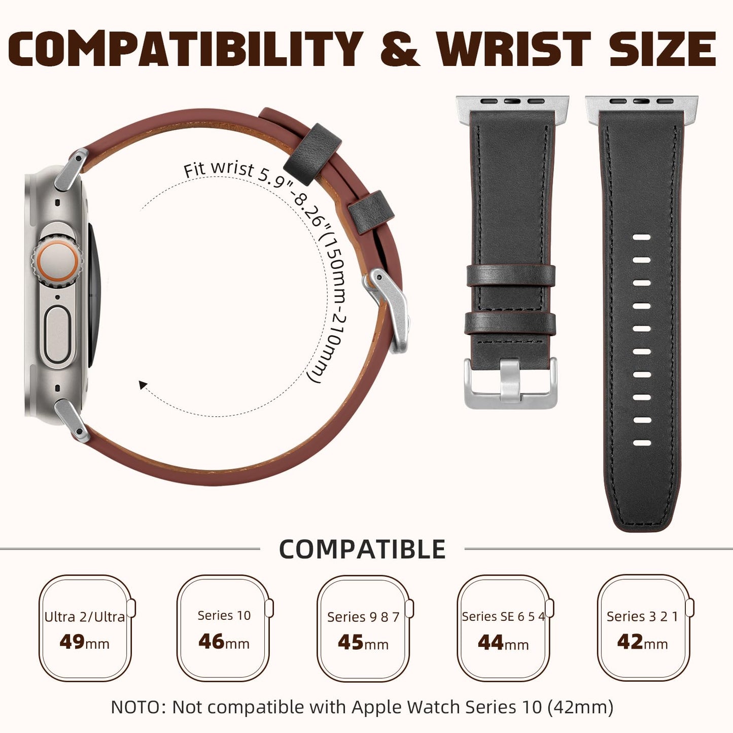 Easuny Leather Bands Compatible with Apple Watch Ultra 2 3/Ultra Band 49mm 44mm 45mm 46mm 42mm Men, Top Grain Genuine Leather Strap for iWatch Series 11 10 9 8 7 6 5 4 SE3 SE2 SE 3 2 1
