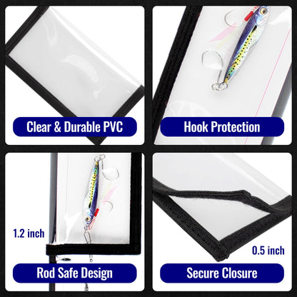 CASTSTRIKE 6PCS Fishing Lure Wraps Hook Safety Cover, Clear PVC Lure Protector for Treble Hooks, Bait Storage, Tangle‑Free Safe Fishing + Rod Tip Protector, Saltwater Safe (3M+3L)