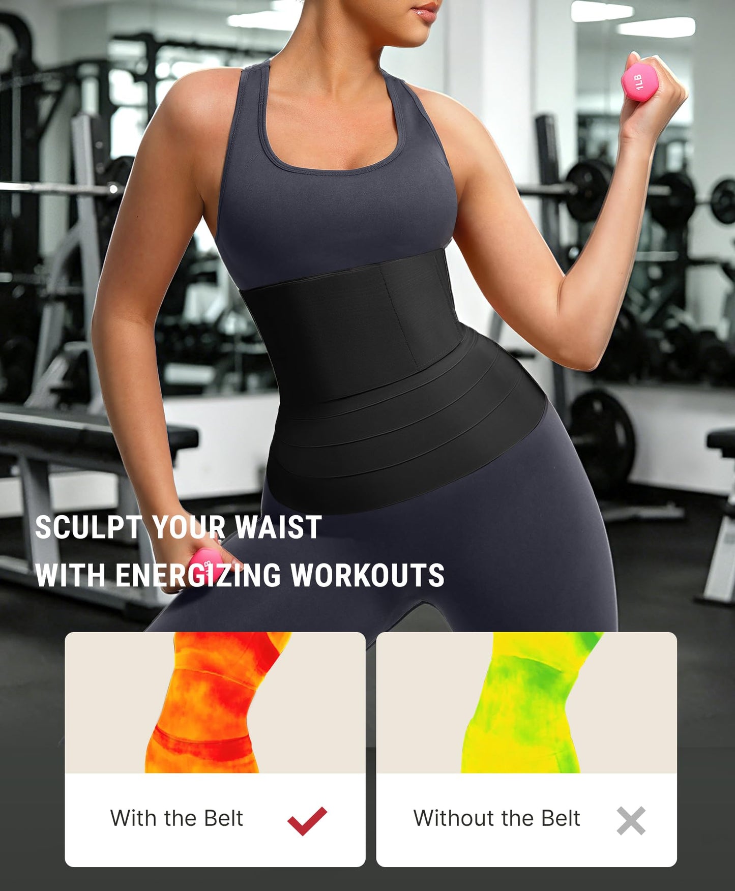 FeelinGirl Waist Trainer for Women Trimmer Belt Waist Cincher Tummy Wrap Plus Size Body Shaper (One Size, Black)