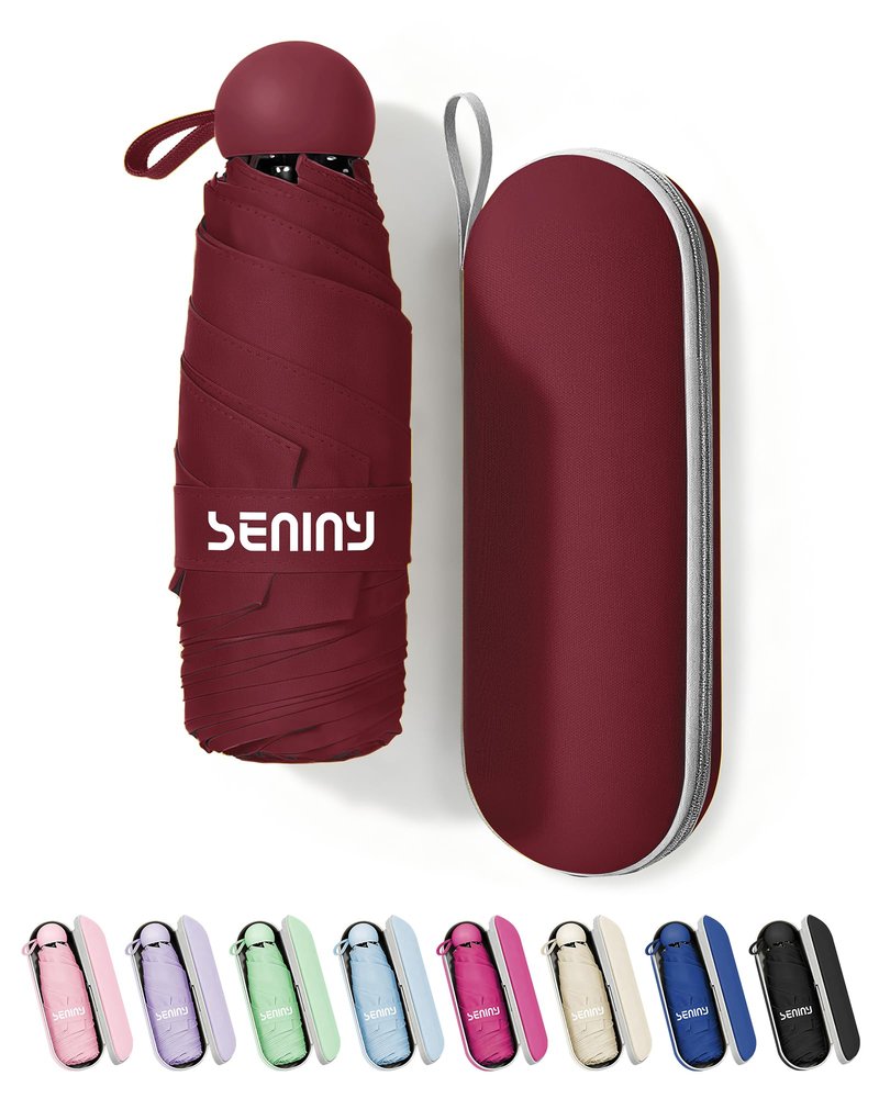 Seniny Mini Portable Travel Umbrella with Case - Compact Umbrellas for Rain & Sun UV Protection for Backpack Pocket, Lightweight Folding Small Umbrella, Tiny Purse Size UV Blocker for Kids Women Girls