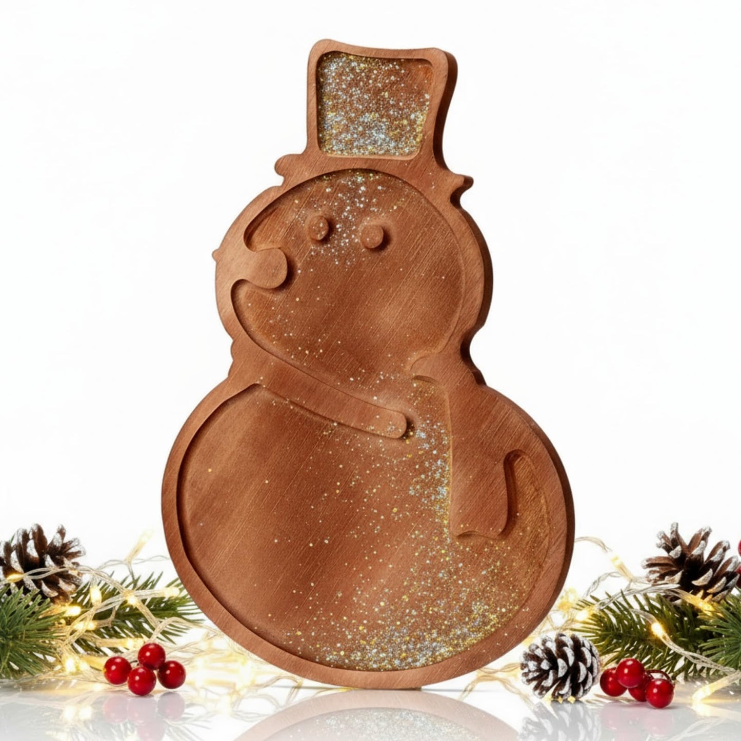 Maxcheck Snowman Christmas Serving Tray Platter Charcuterie Board Christmas Wood Serving Dish Cutting Board Rustic Farmhouse 11.42 x 10.43 Inches Table Plate for Cheese Food Fruit Party