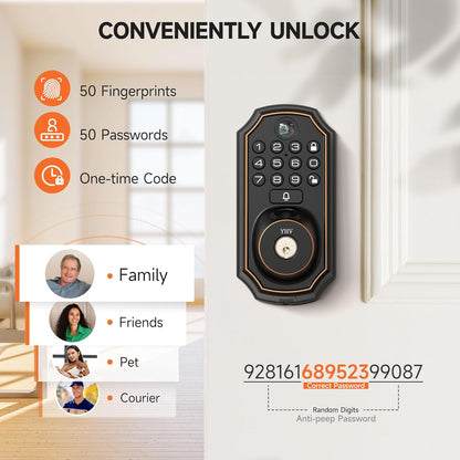 Keyless Entry Door Lock with Camera Fingerprint Smart Door Lock with App Remote Control, Wi-Fi Connected Electronic Keypad Code Deadbolt Auto Unlock for Front Door