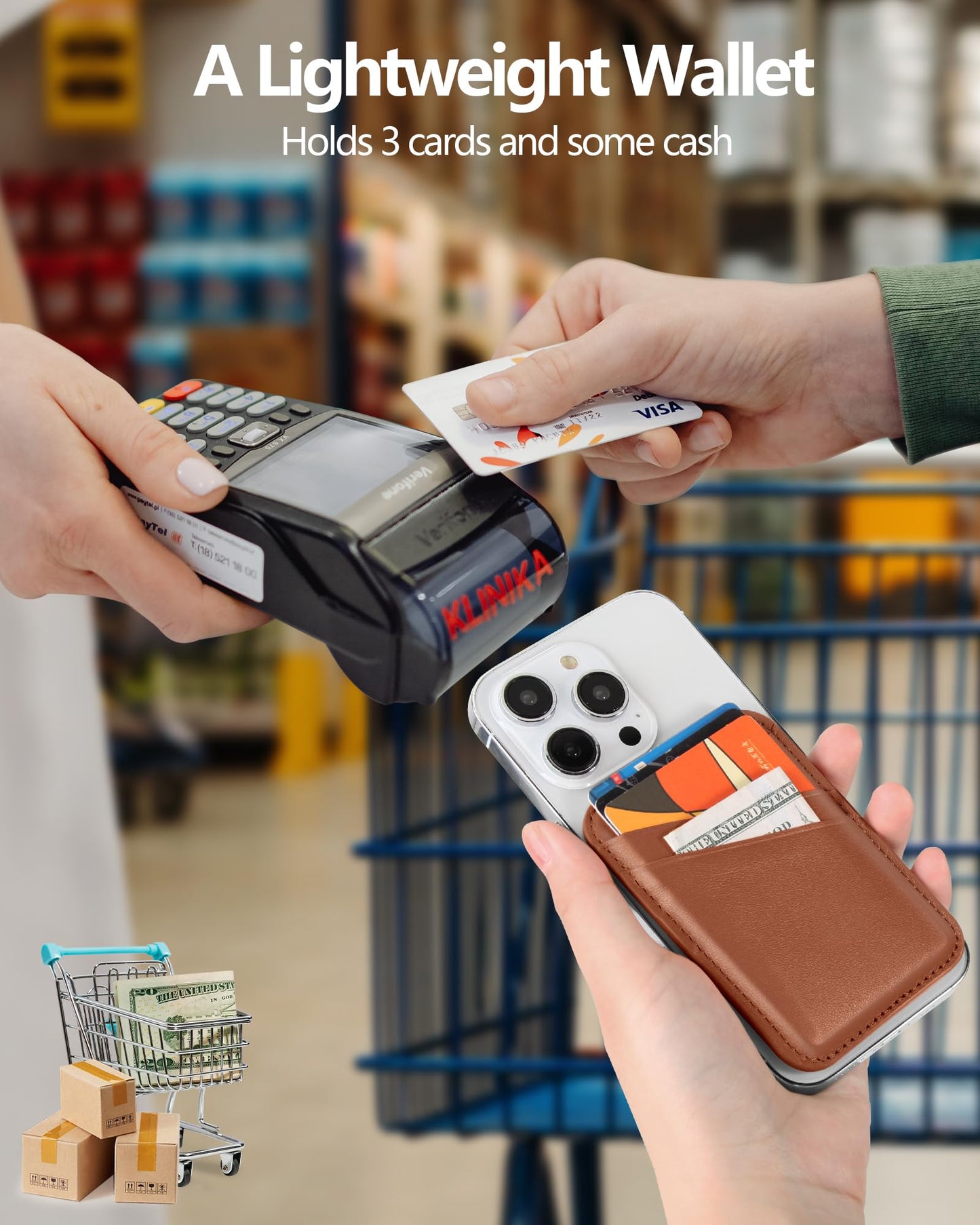 Miroddi Genuine Leather Magnetic Wallet Card Holder for iPhone 17/16/15/14/13/12 Series, 0.12” Ultra-Thin Magnetic Phone Wallet, 3 Card Slots, Fits 3 Cards, RFID Blocking, Brown