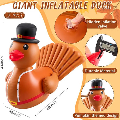 Hungdao 1 Pcs 4 Feet PVC Thanksgiving Inflatables Turkey Duck, Giant Thanksgiving Duck with Turkey Tail, Huge Blow up Rubber Decorations for Outdoor Indoor Lawn Pool Float Yard Fall Party Supplies