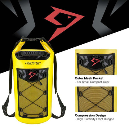Piscifun Dry Bag, Waterproof Floating Backpack 10L with Waterproof Phone Case for Boating, Kayaking, Fishing, Yellow 10L