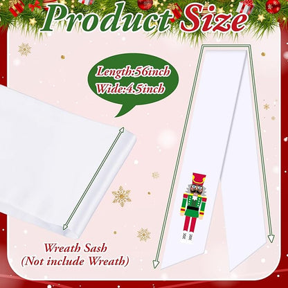 Wreath Sash for Front Door Wreath Satin Sash Blank Sashes Embroidery Monogram Yard Doorway Indoor Outdoor Wall Ribbon Bow Home Decor(White,African American Nutcracker)