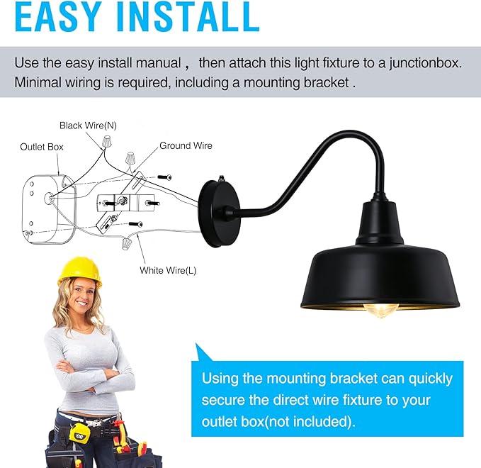 Gooseneck Barn-Lights Outdoor Fixture - 11 inch Farm Style Black Large Lighting Farmhouse Exterior Sconce Wall Light for House, Dusk to Dawn Sensor Front Door Porch Garage (11 inch)