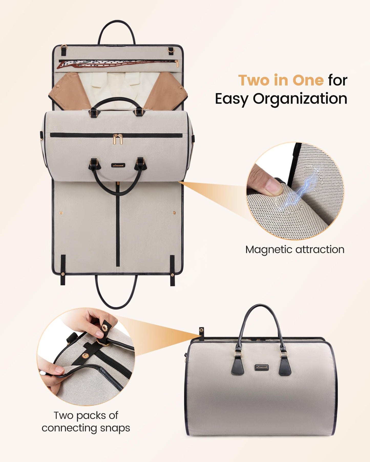 LOVEVOOK Garment Bags for Travel,3 in 1 Garment Duffle Bags for Travel with Shoe Pouch,Carry on Garment Bag for Women Men,Hanging Suitcase Suit Dress Business Travel Bag Weekender Bag