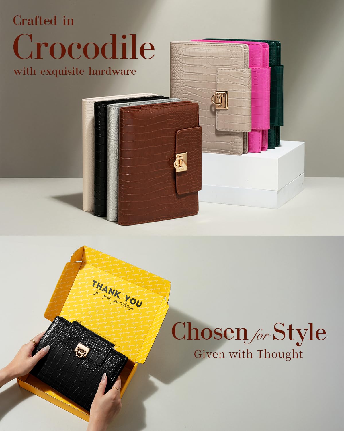EGOSUNNY Croc-Embossed A5 PU Leather Planner 5.8" x 8.3", Refillable 6-Ring Binder with 80 Sheets, Dividers & Elegant Metal Ballpoint Pen – Professional Organizer for Work & Everyday Use