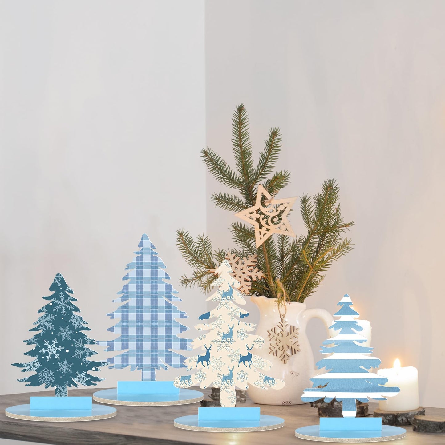 Namalu 16 Pcs Christmas Table Decorations Christmas Tree Centerpieces Buffalo Plaid Snowflakes Table Top Centerpiece for Home Indoor Xmas Winter Holiday Party Supplies Decor (Merry)