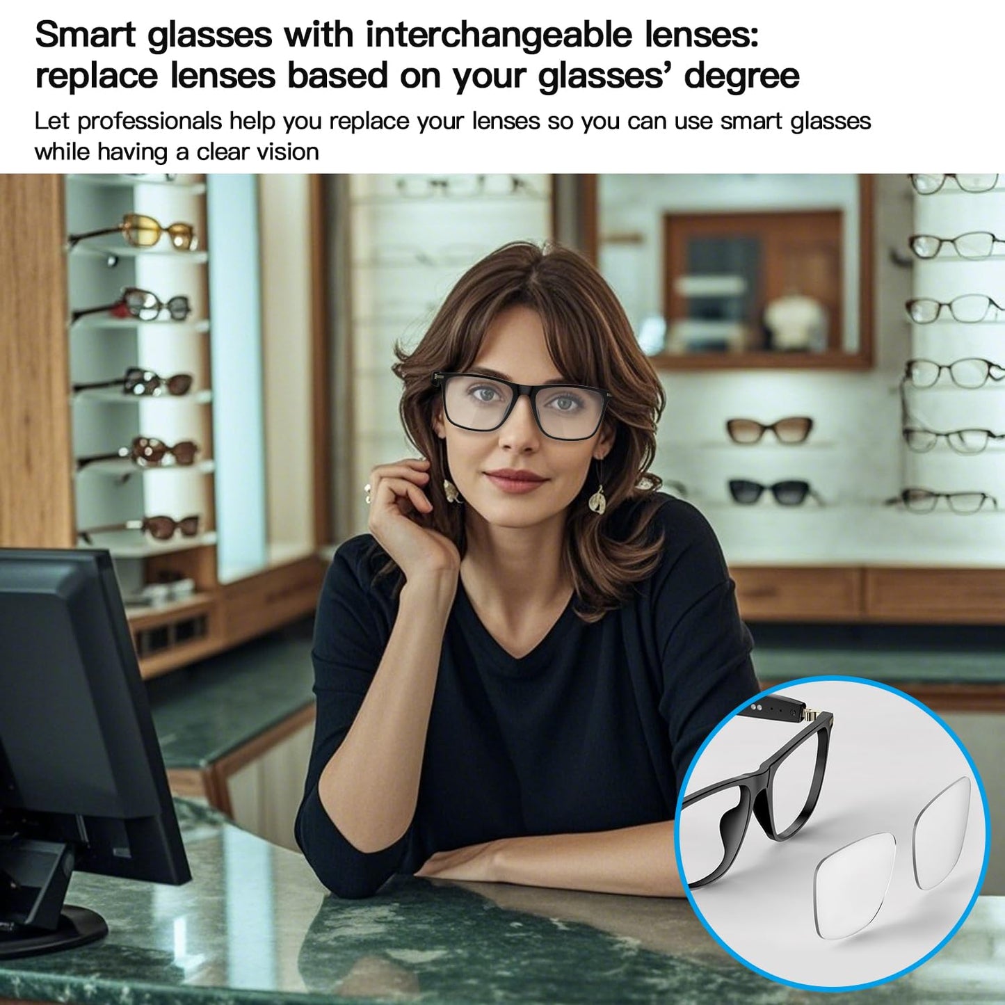 Bluetooth Audio Smart Glasses, Blue Light Glasses for Women Men, Remote Shooting, Open Ear Sound Mic & Speakers, Magnetic Charging, Color-Changing Polarized Sunglasses Lenses, Voice Assistant（GS06S)