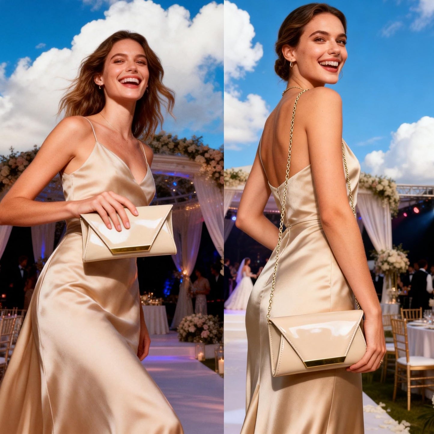 Patent Leather Envelope Clutch Womens Evening Handbag Stylish Shoulder Bag Purse for Christmas Wedding Party Prom(Nude 265)