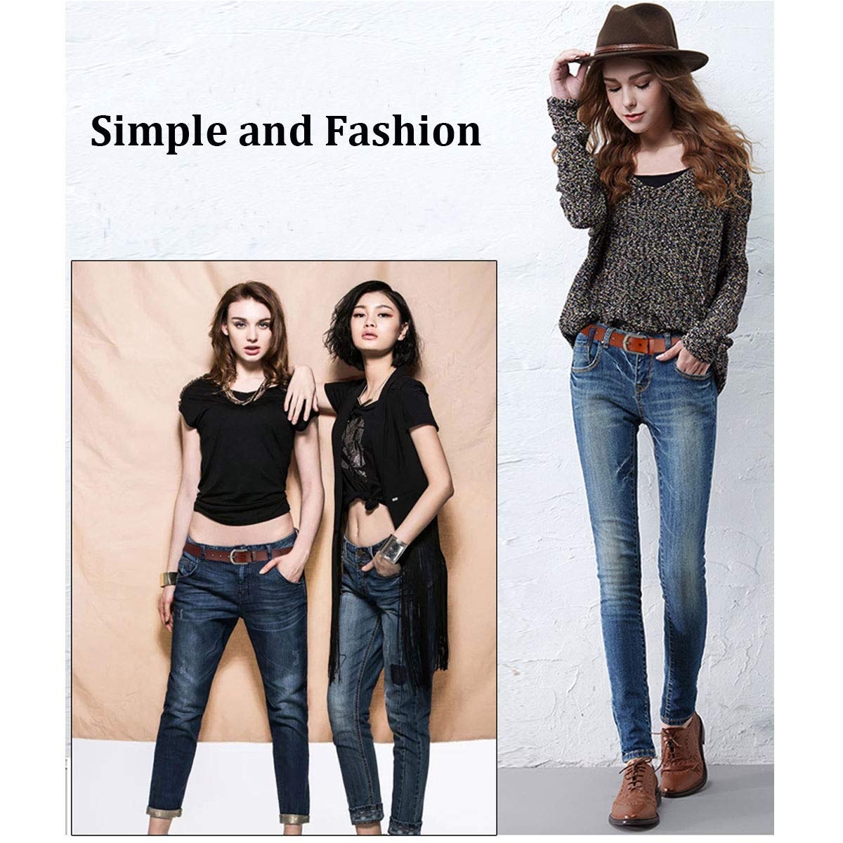 VONSELY Genuine Leather Belts for Dresses, Women Leather Fashion Belts for Pants, Wide Coffee 105CM