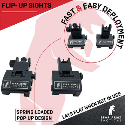 Flip Up Iron Sights | Co-Witness | Spring Loaded | Low Profile | Rapid Transition Front & Rear Iron Sights | Back Up Sights | BUIS for Picatinny Rail and Weaver Rails