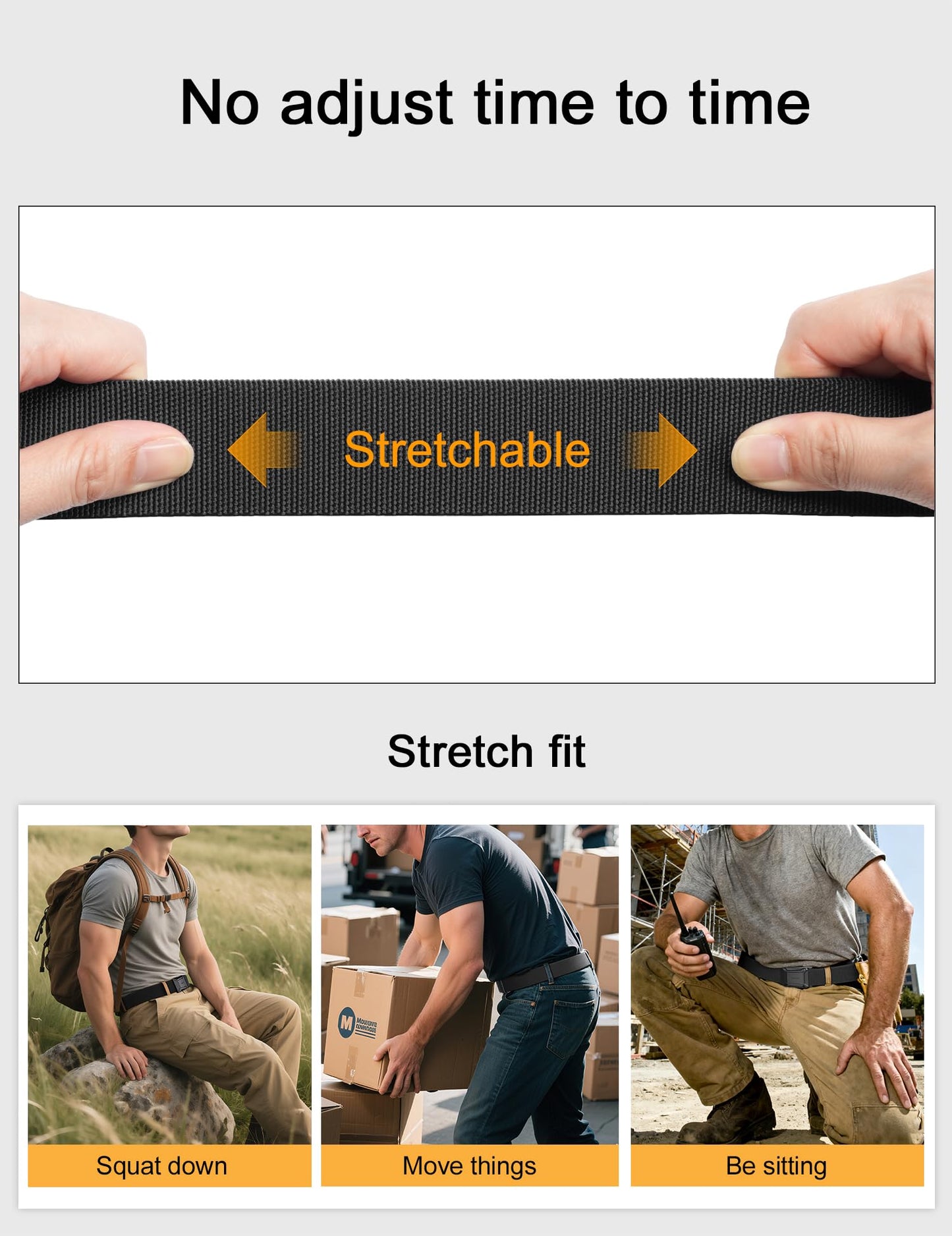 JUKMO Stretch Tactical Belt for Men, Military Work Rigger Hiking 1.5" Elastic Nylon Web Ratchet Quick Release Belt in Gift Box (Black, Small)