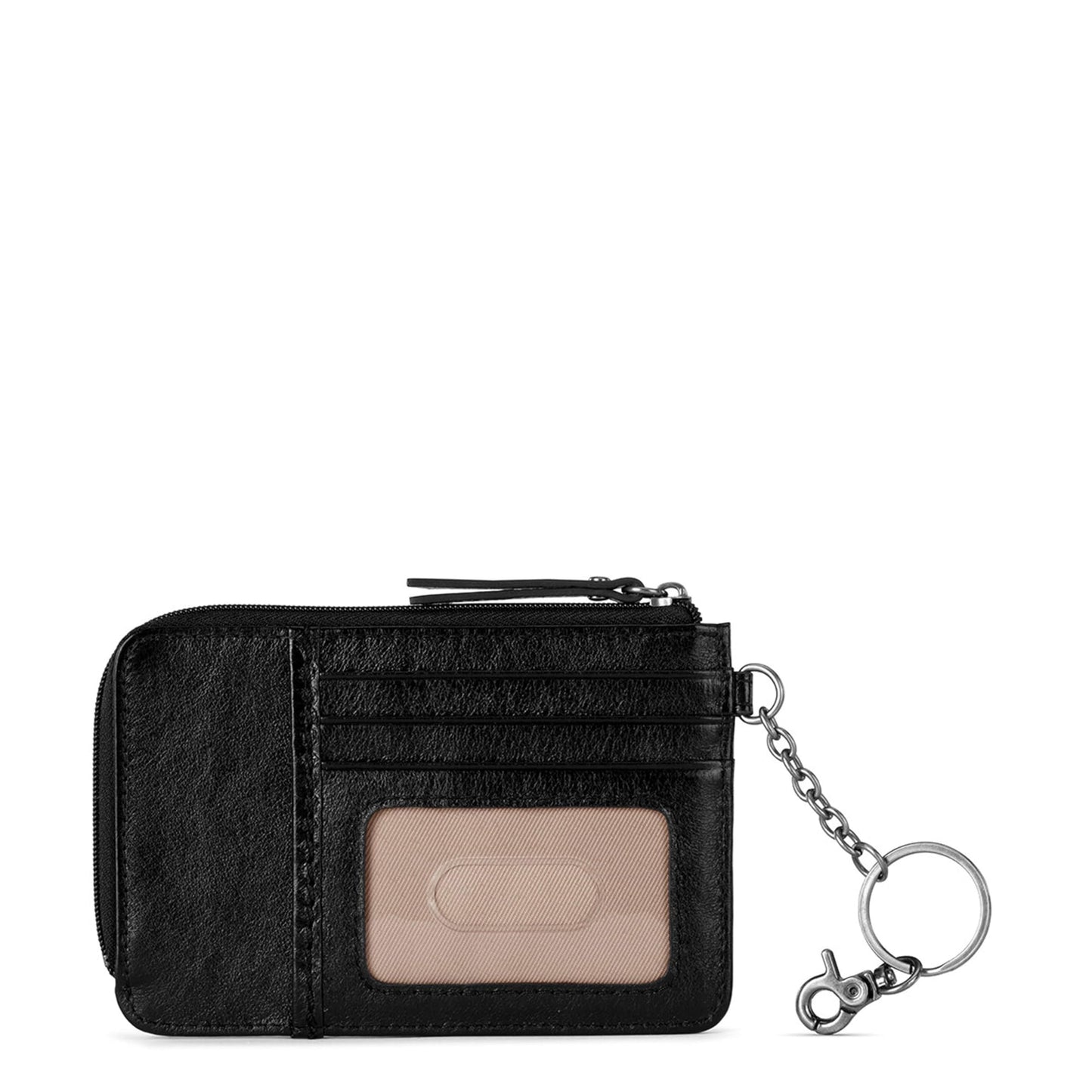 The Sak Iris Wallet in Leather, Elevated Card Holder with Keychain, Black Leaf Embossed II
