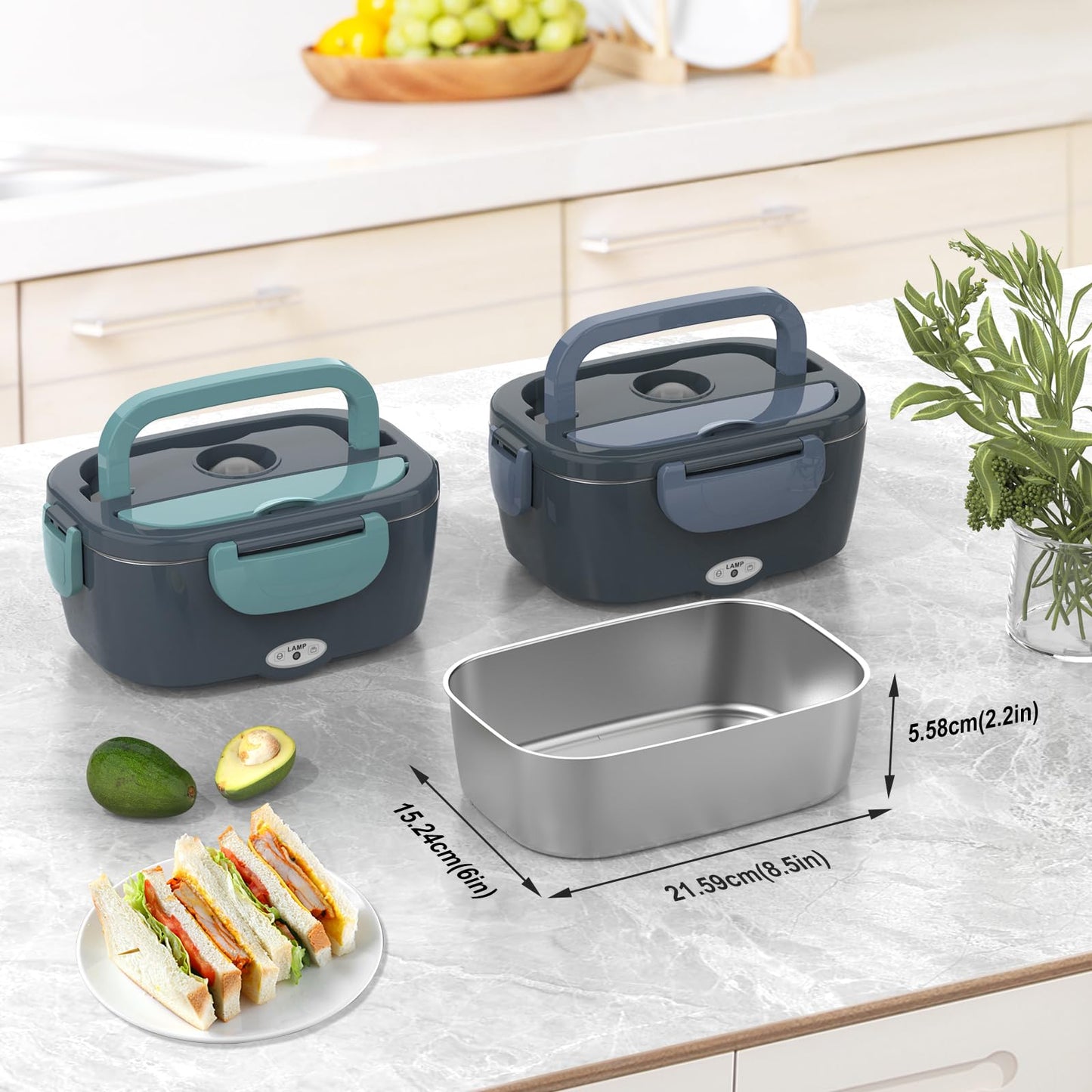Electric Lunch Box Food Heater, 3 in 1 Ultra Quick Heated Lunch Boxes for Adults, 12V/24V/110V Portable Food Warmer for Car/Truck/Office With Fork Spoon and Insulated Carry Bag