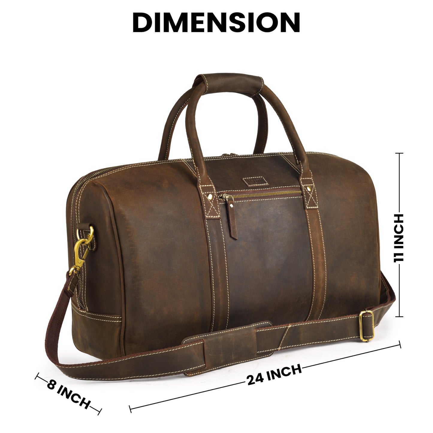 Rasavi Leather Duffel Bag for Men & Women – 24 Inch Travel Weekender, Carry-On, Overnight Travel, Sports & Gym Luggage Bag- Brown