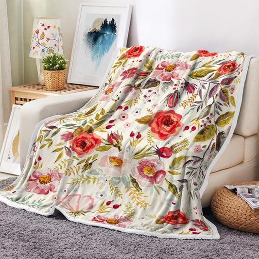 Floral Throw Blanket Vintage Floral Fleece Blanket | Soft, Flannel, Warm, Boho Botanical Flower Fleece Throw Blanket, for Couch Bedroom Living Room 60X70 Inch
