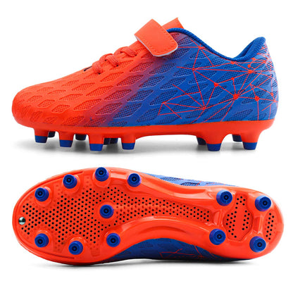 brooman Kids Firm Ground Soccer Cleats Boys Girls Athletic Outdoor Football Shoes(3.5,Orange Blue)