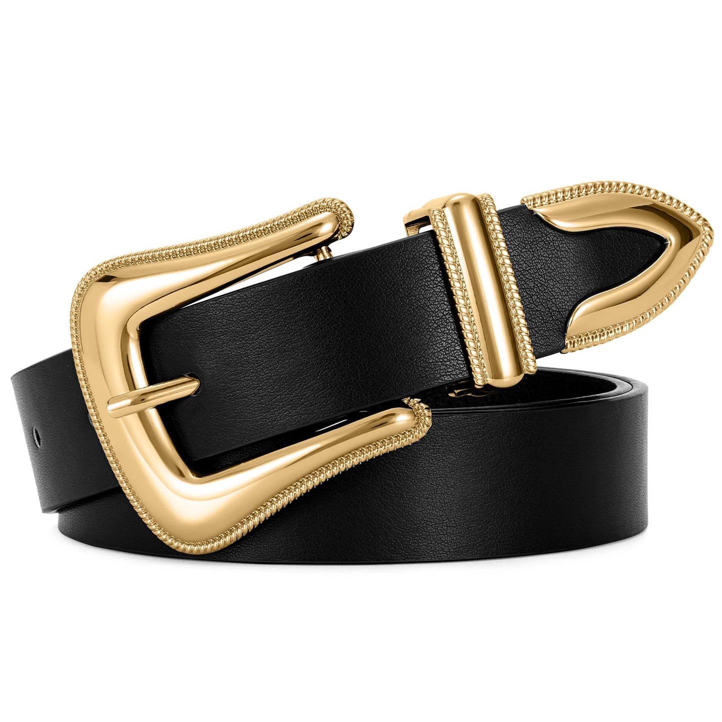 XZQTIVE Women's Leather Belt for Jeans Pants Dresses Fashion Ladies Western Leather Belt Gold Buckle, Black