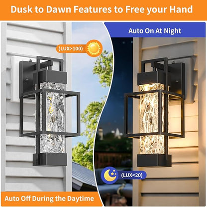 2 Pack Dusk to Dawn Outdoor Porch Light Fixtures Wall Mount, 14'' Dimmable Exterior Lighting for Outside, Waterproof Wall Lantern Lamps, Black Sconce Coach Lights for House, Garage (Bulbs Included)