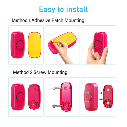 SECRUI Wireless Doorbells for Home, Classrooms, Apartments, Businesses, etc. Easy to Use, Adjustable Volume, 58 Chimes, Colorful LED, Waterproof, 1000Ft Range, M520+F55, Rose Red