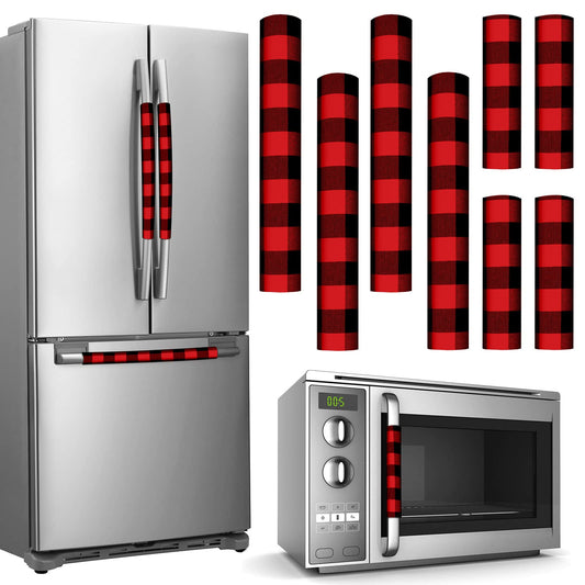 8 Pcs Christmas Refrigerator Handle Covers Christmas Decorations Indoor Cabinet Handle Covers Farmhouse Buffalo Plaid Kitchen Appliance Oven Fridge Handle Protector(Red and Black,Oblique Plaid)