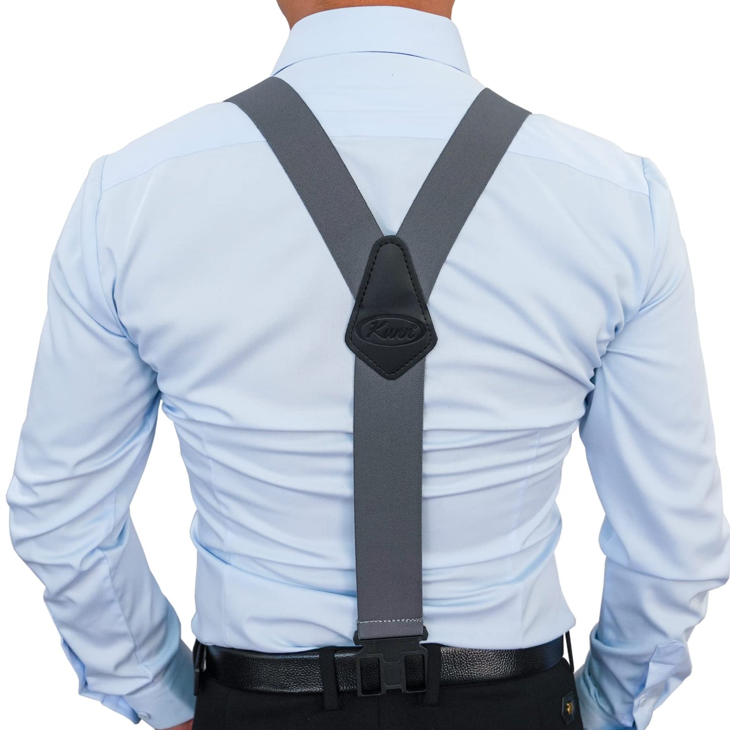 KUNN Men's 1.5 inch Adjustable Y Back Suspender,Elastic Hook End Suspenders,Grey