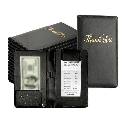 PATIKIL Restaurant Check Presenters, 20Pcs Guest Check Bill Holder with Magnetic Clip PU Leather Check Presenters for Restaurants Waitress Servers Bars, Black
