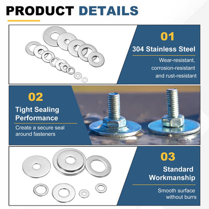 PATIKIL M8 304 Stainless Steel Flat Washer, 50 Pcs 8mm ID 15.5mm OD 1.5mm Thick Metric Washers Metal Sealing Gasket Ring for Screws Bolts Factories Home Outdoor Projects